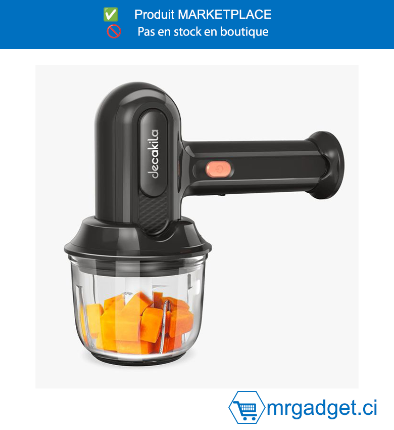 DECAKILA-KMMX019G-MIXEUR NOIR 25W AVEC  BOL EN VERRE  0,3L+LAME+2FOUET , 3 vitesses Avec contrôle  de vitesse 2 bâtons de fouet, 1 bol à découper en  verre de 0,3 L, 1 ligne de chargement USB.  Emballé par boîte de couleur.