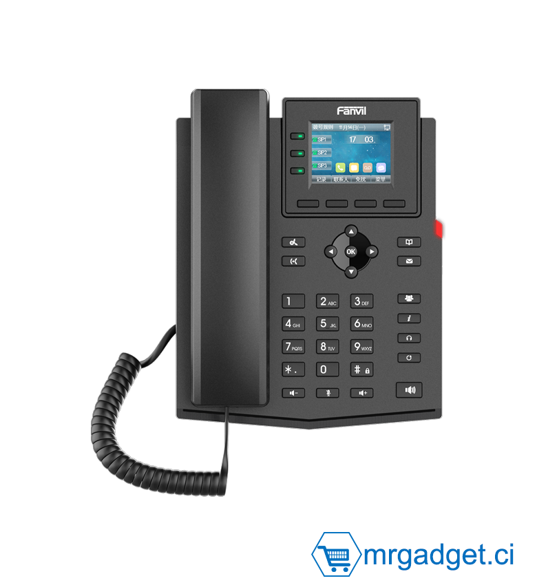 Téléphone IP Fanvil X303-2W (2-Fils) - Écran Couleur 2.4" - Alimentation & Réseau via Câblage Existant - Audio HD, 4 Comptes SIP & Conférence à 6 - Support Casque EHS - Idéal Rénovation Hôtelière & Entreprise - Installation Plug & Play