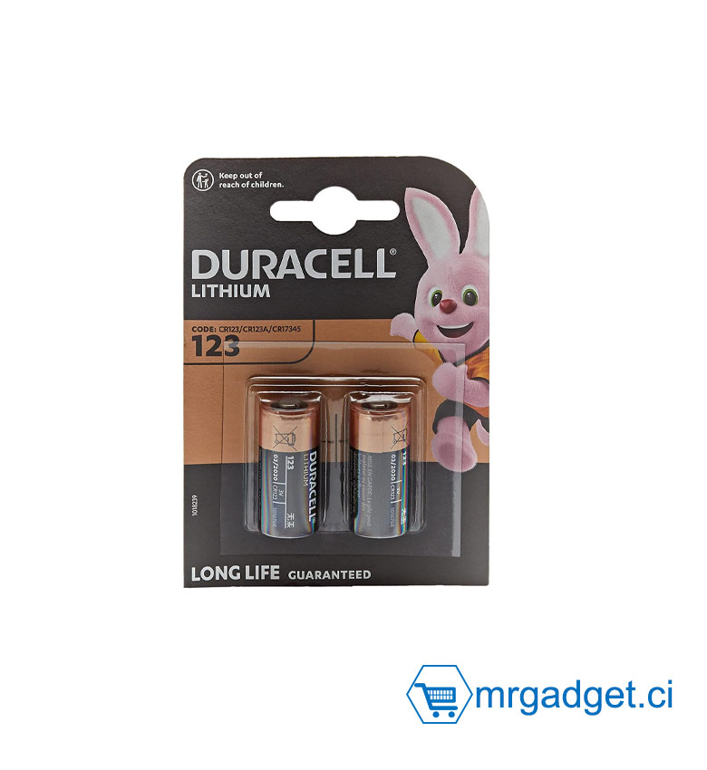 Pile Duracell haute puissance au lithium 123 3 V, lot de 2  CR123 / CR123A