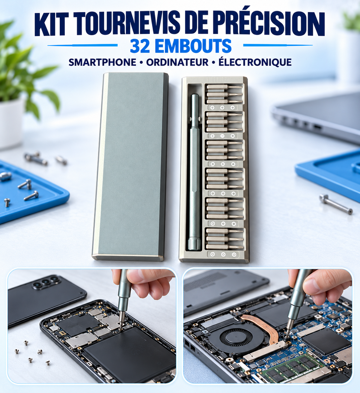 Kit de Tournevis de Précision 32 en 1 - Embouts Magnetiques Torx - iPhone, Lunettes, Montres, PC, MacBook